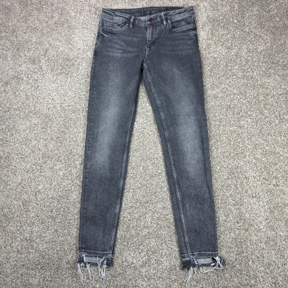 AllSaints‎ Mast Ankle Skinny Jeans W28 Faded Black Raw Hem Mid Rise Denim